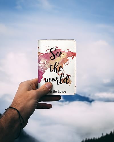 Personalized Passport Holder - Custom Vegan Leather RFID Passport Cover - color: See The World