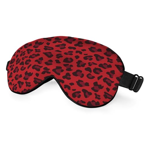 Red Leopard Pattern Silk Eye Mask Sleep Mask Animal Print Spot Speckle Eye Mask with Adjustable Strap Lightweight for Women Work Travel Night Sleep - color: Red Leopard Pattern