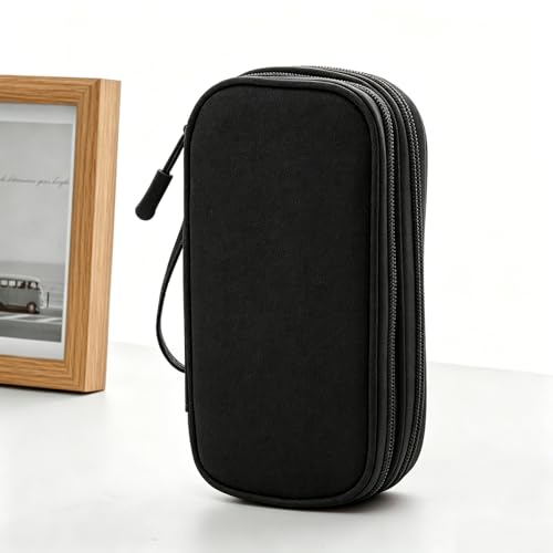 Travel Electronics Organizer Bag, Double Layer Cable Management Case for USB Drives, Chargers, and Accessories (black) - color: black