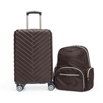 Kenneth Cole REACTION Madison Square Lightweight Hardside Chevron Expandable Spinner Luggage, Chocolate Brown, 2-Piece (20" Carry On + Sophie Backpack) - color: Chocolate Brown, size: 2-Piece (20" Carry On + Sophie Backpack)