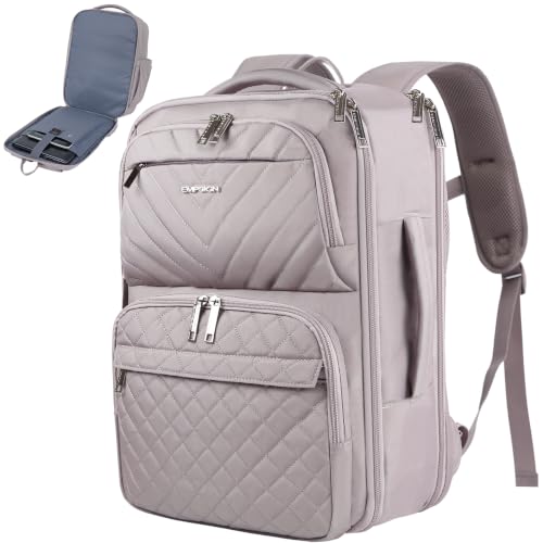 EMPSIGN Travel Backpack Women, Large Carry On Backpack 17 inch, Grey Pink - color: Quilted Grey Pink, size: 17 Inch