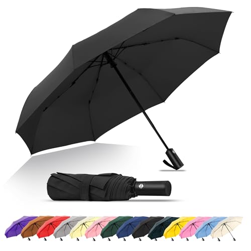 Windproof Travel Umbrella, Automatic Compact Folding Umbrella, Small Travel Size Umbrella for Rain, Backpack & Everyday Carry - color: Black/Navy