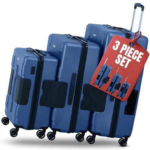TACH Patented Connecting Hard Shell 3 Piece Luggage Set - 20, 24 & 28 inch Luggage | Carry-On, Medium & Large Rolling Suitcases - Midnight Blue - color: Midnight Blue, size: 3-Piece Set