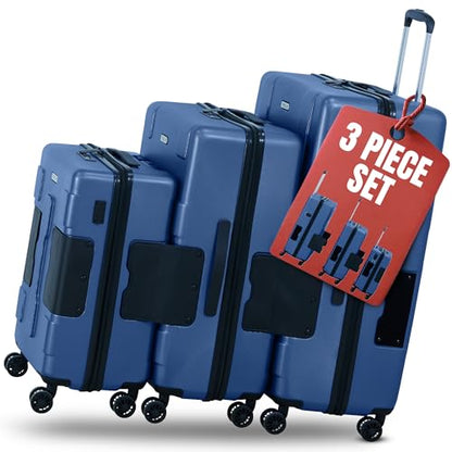 TACH Patented Connecting Hard Shell 3 Piece Luggage Set - 20, 24 & 28 inch Luggage | Carry-On, Medium & Large Rolling Suitcases - Midnight Blue - color: Midnight Blue, size: 3-Piece Set