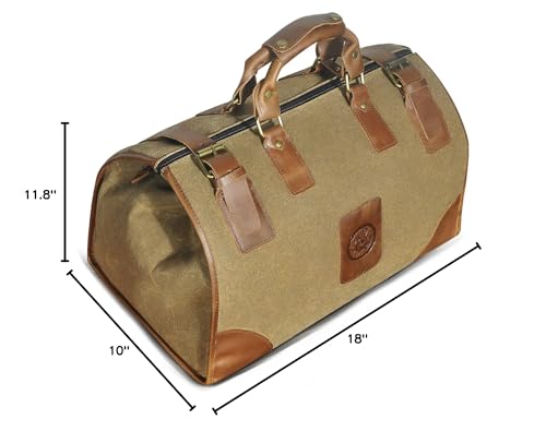 Water Resistant Canvas + Leather Travel Luggage Tote Duffle Gym Suitcase Weekender Overnight Bag For Men Male FB8151 (A-Brown) - color: Khaki