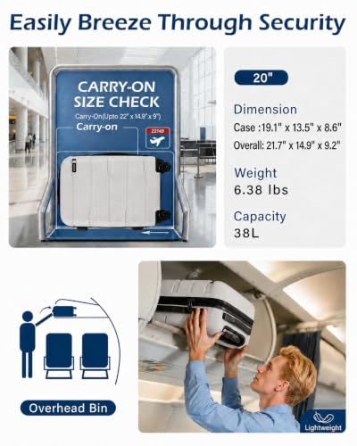 Coolife Carry On Luggage Hardside Suitcase with Spinner Wheels, 20in - color: White, size: Carry On(20in)