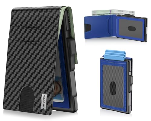 Wallet for Men, Minimalist Leather RFID Blocking Bifold Wallet, Cash Slot - color: Carbon Blue