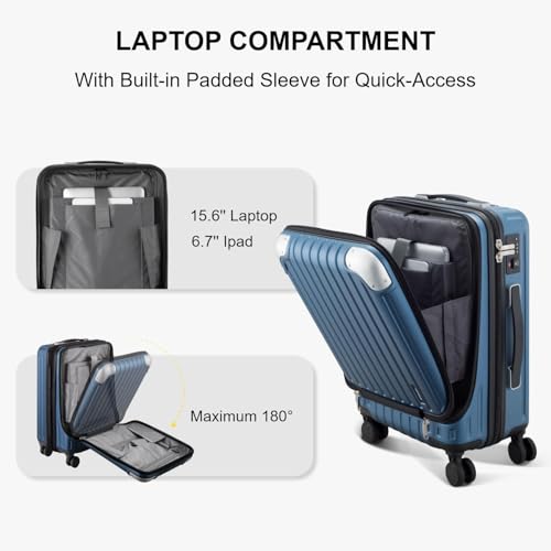 LEVEL8 Carry on Luggage 22x14x9 Airline Approved, 20" Suitcases with Wheels - color: Blue, size: 20 Inch