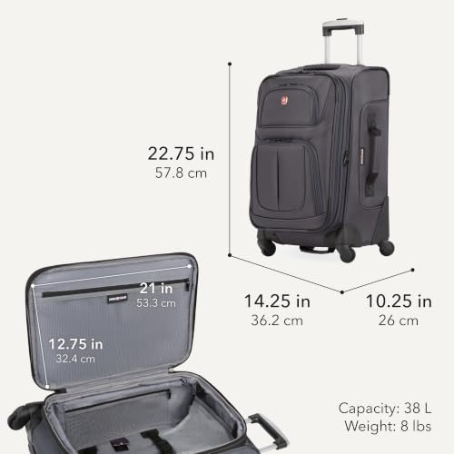 SwissGear Sion Softside Expandable Spinner Luggage Durable Lightweight Travel Suitcase, Dark Grey, 2-Piece Set (Carry-On/Backpack) - color: Dark Grey, size: 2-Piece Set (Carry-On/Backpack)