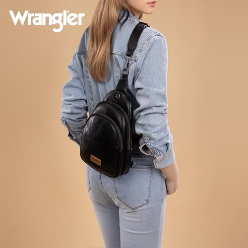 Wrangler Crossbody Bags for Women Sling Bag Fanny Pack Chest Purse Backpack - color: Black