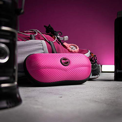 BLUPOND Sunglasses Case Semi Hard EVA Shell with Metal Hanging Hook Belt Clip Sun Glasses Storage - color: Pink/Pink