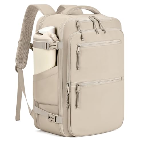 mibasies 30L Airline Approved Travel Carry On Backpack, fit 17" Laptop - color: Camel, size: X-Large
