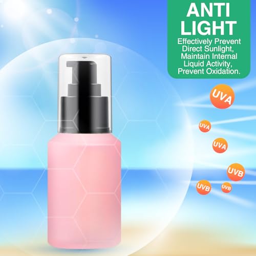 3PCS 60ML/2OZ Empty Pink Frosted Glass Bottles with Pump - color: Pink, size: 2 OZ