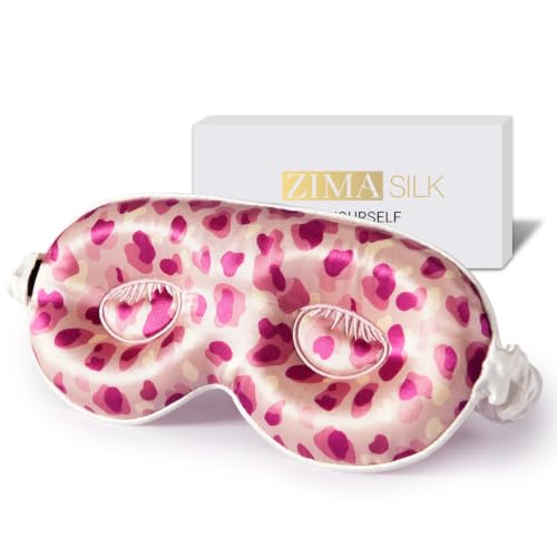 ZIMASILK Adjustable 22 Momme 100% Pure Mulberry Silk Sleep Mask - color: Leopard - Pink/Purple