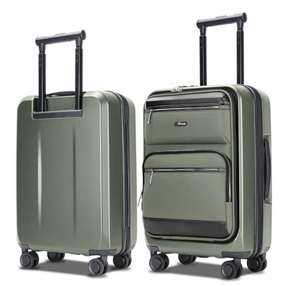 20 Inch Softside Suitcase with Spinner wheels, Carry on Luggage with & USB Port,Hybrid Soft Front & Hard Shell Large Checked Luggage with TSA Lock, Green - color: Green, size: 20 Inch