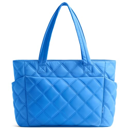 Uselike Tote Bag for Women, Lightweight Puffer Tote Work Bags with Compartments for Travel, Quilted Shoulder Bag with Zipper - color: Blue