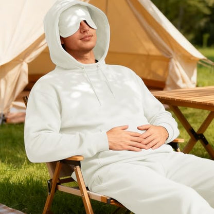 Ainangua Mens Oversized Pullover Essentials Hoodie with Eye Mask Built In Comfor Airplane Mode Travel Sleep Wearable Blanket - color: White, size: Large