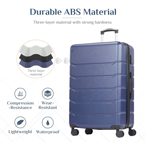 OLIXIS 29 Inch Luggage, Hardside Checked Suitcase with Spinner Wheels, Lightweight ABS Hard Shell Travel Luggage, TSA Approved Lock, Expandable Large Suitcase for Business & Travel–Blue - color: Blue, size: 29 IN