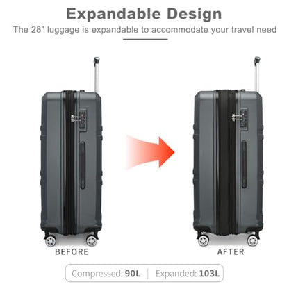 Kono 28 Inch Luggage Expandable Suitcase with Spinner Wheels TSA Lock - color: Grey, size: 28-inch Large-checked