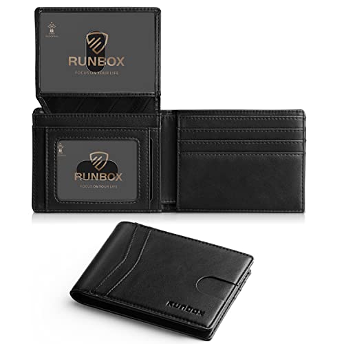 RUNBOX Wallet for Men -Slim Rfid Leather Mens Bifold Novelty Wallets 2 ID Window With Gift Box Men's Accessories - color: Classic black-new