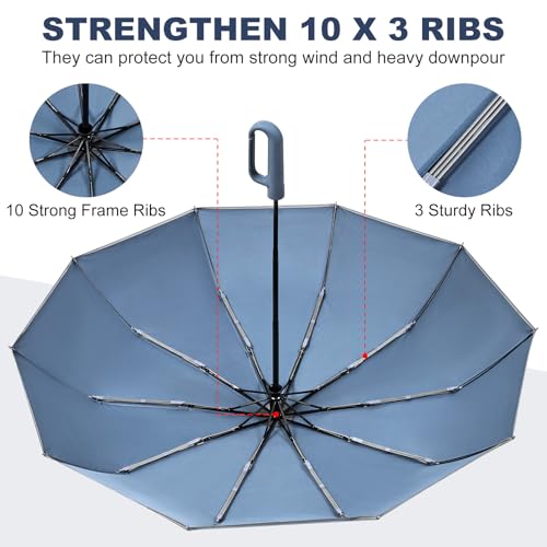 TradMall Travel Umbrella Windproof with Reflective Stripe - color: Blue