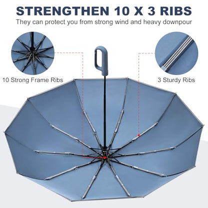 TradMall Travel Umbrella Windproof with Reflective Stripe - color: Blue
