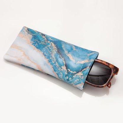 TRIUMPH VISION Eyeglass Case Glasses Case Soft Sunglass Pouch Sleeve 3 Pack - color: Pu Leather Marble White Blue Gold