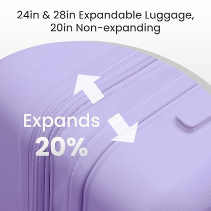 SHOWKOO G-Series Luggage set 3pcs, 100% PC Durable Hardshell Suitcase - color: Lavender Purple, size: 3-Piece Set (20/24/28in)