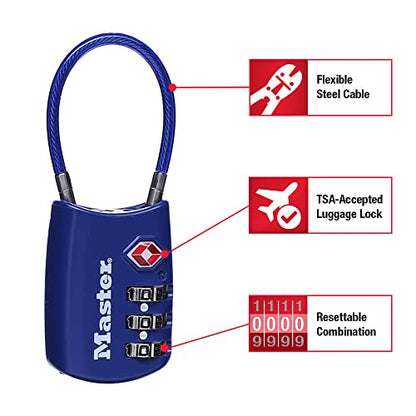 Master Lock TSA Approved Combination Luggage Lock, Blue, 4-Pack 4688BLUEC4 - color: Blue, size: 4 Pack