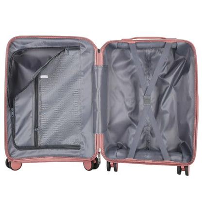 3 Pcs 20"/24"/28" Luggage Sets Suitcase with Wheels Large Checked Travel Suitcases，3 Piece Hard Shell Lightweight Luggage with TSA Lock, - color: 3 PCS & Rose Pink