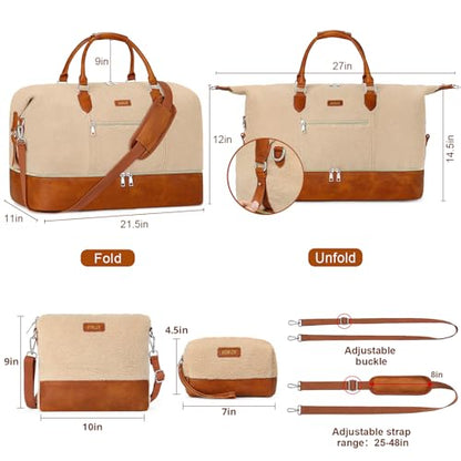 ITIEZY Weekender Bag for Women 21.5" Travel Duffel Large Carry On Bag 3PCS - color: 8a-Off White