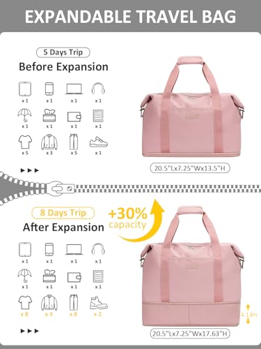 Capolo Expandable Travel Duffle Bag Weekender Overnight Bags for Women Men - color: Pink, size: X-Large