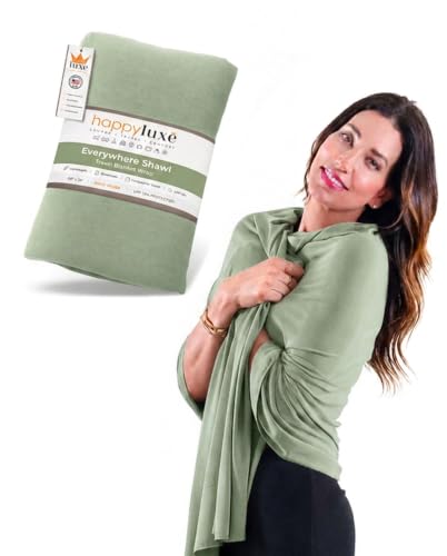 Happyluxe Pashmina Shawl Wraps for Women | USA Made Travel Scarf for Women - color: Sage Green Rib