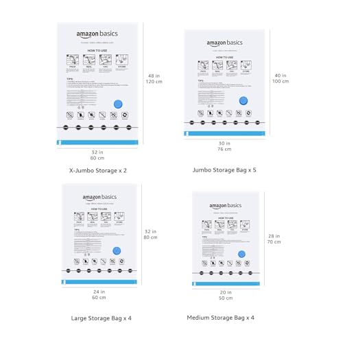 Amazon Basics Vacuum Storage Bags for Clothes, Compression Space Saving Storage Bags with Hand Pump, Reusable, Heavy-Duty Seal Protection, Multiple Sizes, White, 15-Pack - size: Multiple (Pack of 15)