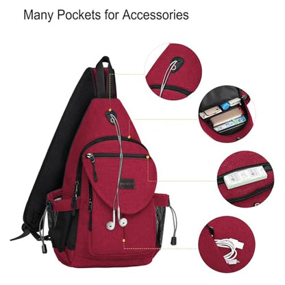 MOSISO Crossbody Sling Bag for Women, Shoulder Backpack, Hiking Daypack Bag - color: Red