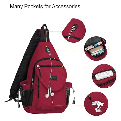 MOSISO Crossbody Sling Bag for Women, Shoulder Backpack, Hiking Daypack Bag - color: Red