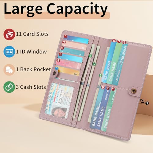 FALAN MULE Ultra Slim Thin Wallet for Women Bifold Leather RFID Blocking Designer Credit Card Holder - color: Relief light purple