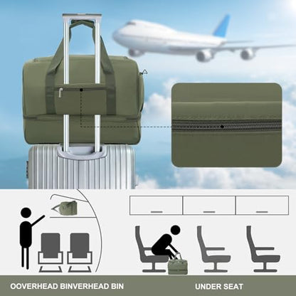 Travel Duffle Bag for Women, Carry-On Weekender with Shoe Compartment - color: Green