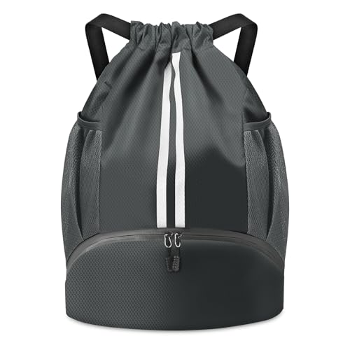 BROTOU Soccer Bags, Football Backpack, Volleyball Bag, Drawstring Backpack - color: Dark Gray