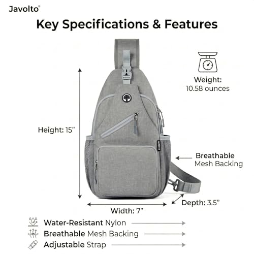 Javolto Crossbody Sling Bag,Small Backpack Men,Hands-Free Shoulder Daypack - color: Grey