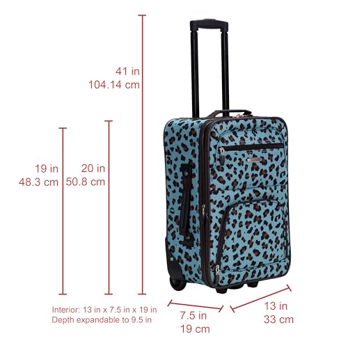 Rockland Fashion Softside Upright Luggage Set,Expandable,Telescopic Handle,Wheel, Blue Leopard, 2-Piece (14/19) - color: Blue Leopard, size: 2 Piece (19"/14" Tote)