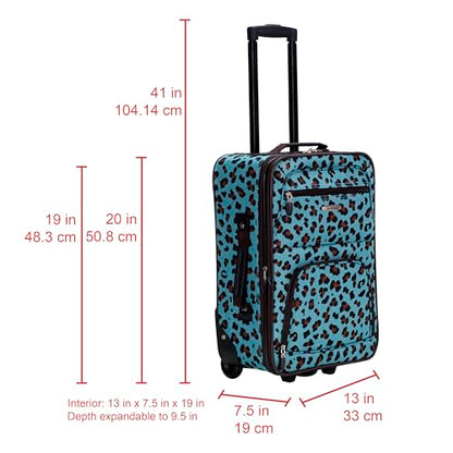 Rockland Fashion Softside Upright Luggage Set,Expandable,Telescopic Handle,Wheel, Blue Leopard, 2-Piece (14/19) - color: Blue Leopard, size: 2 Piece (19"/14" Tote)
