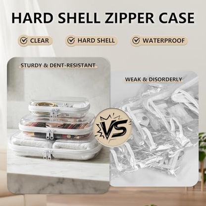6 Pack Clear Hard Shell Zipper Case Set (2 Large/2 Medium/2 Small),Clear Hard Plastic Zipper Pouches, Transparent Stackable Storage Case for Crafts, Toys, Cosmetics Toiletry Bag for Travel - color: 6Pcs(2S+2M+2L)