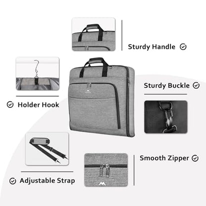 MATEIN Carry On Garment Bags for Travel, Water Resistant Hanging Suit Bag - color: Grey