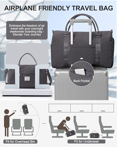 Gym Duffle Bag for Women with Shoe Compartment Waterproof Travel Tote Bags Personal Item Carry On Weekender Overnight Bags with Toiletry Bag Swimming Yoga Bags Hospital Holdalls Black Grey - color: C3-Grid-Back Grey