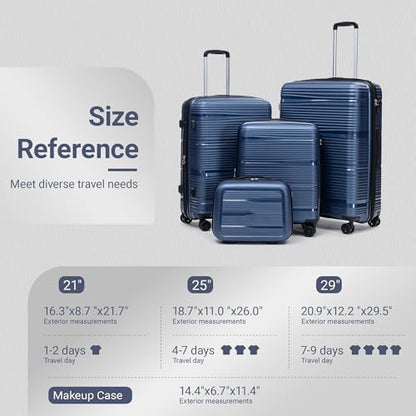 Rosamo 4 Piece PP Hardside Expandable Luggage Set - Lightweight 29/25/21/16 Inch Spinner Suitcase with TSA Lock & Telescoping Handle, Durable Travel Luggage - color: CharmBlue