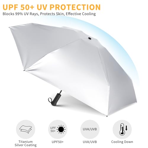 Mini Travel Umbrella - UPF 50+ Sun Protection Compact Manual Open Folding | Telescopic Hidden handle, UPF 50+ UV Protection, 6.7inch 0.47lb Lightweight Small Sun Umbrella, Silver Parasol - color: 03.Purple
