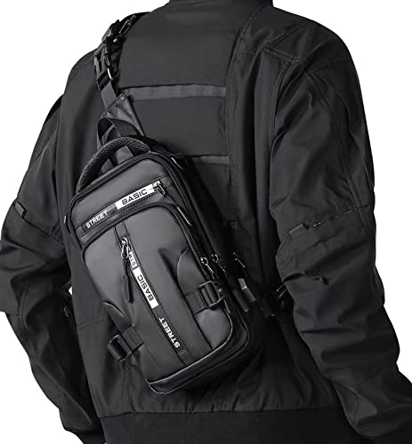 SEAFEW Sling Bag for Men Women, Crossbody Chest Backpack Motorcycle Bag - color: Black-small