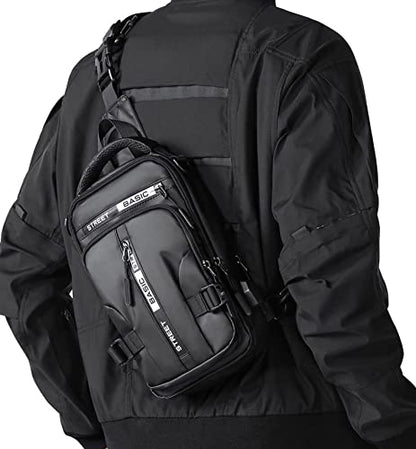 SEAFEW Sling Bag for Men Women, Crossbody Chest Backpack Motorcycle Bag - color: Black-small