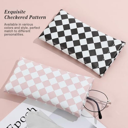 MoKo Squeeze Top Glasses Pouch, Portable Leather Soft Sunglasses Case Anti-Scratch Eyeglasses Bag Goggles Sleeve - color: Pink White + Black White, style: 2 Pack